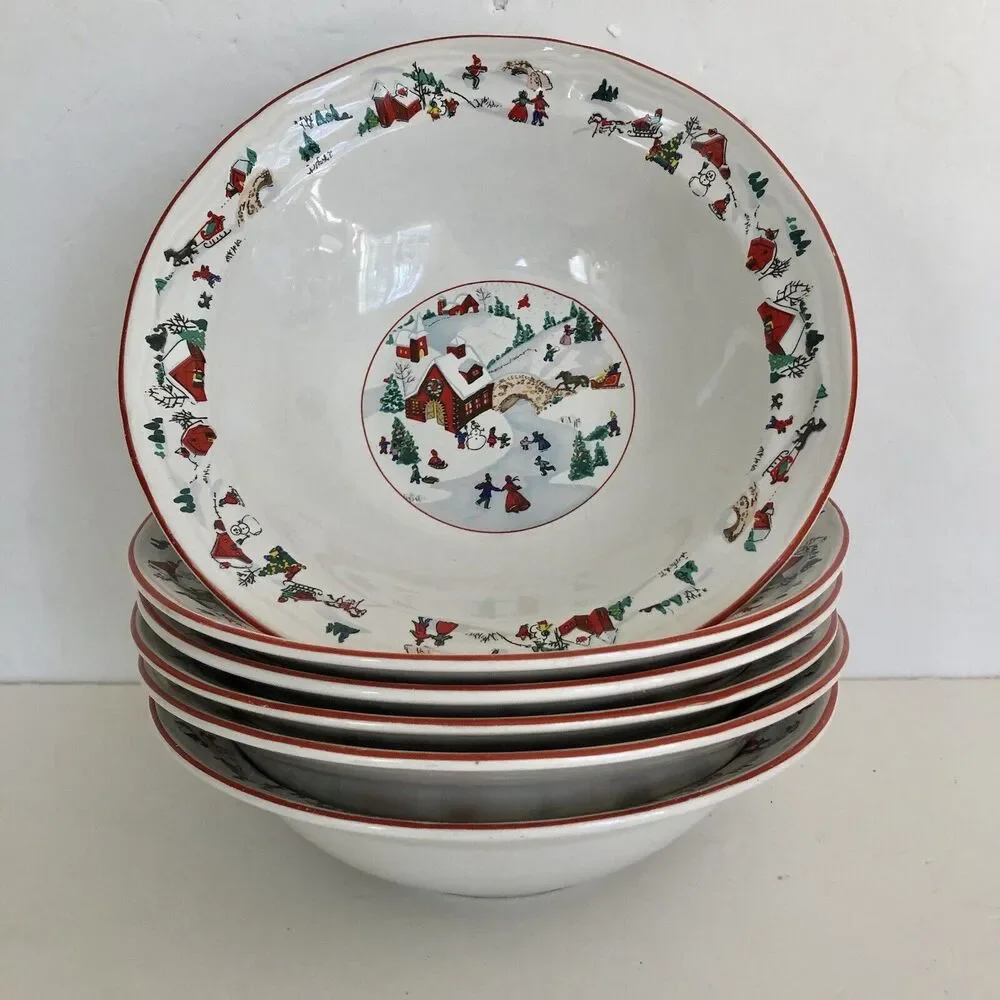 Farberware White Christmas 95 Bowl Ceral Soup Salad 7